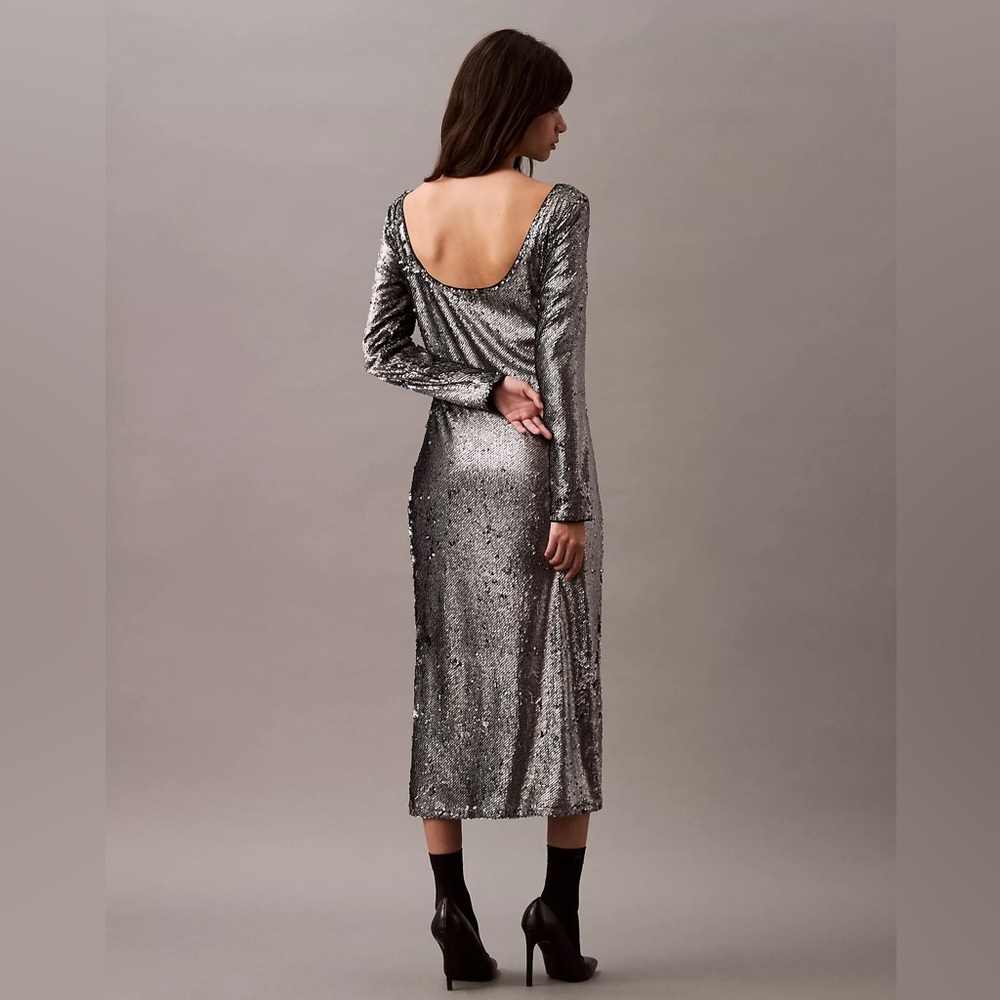 Calvin Klein Silver Sequin Midi Dress - Picture 5 of 12